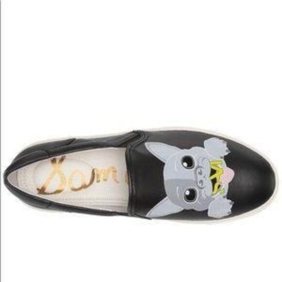 Sam Edelman Bulldog Sneakers Puppy Dog Black Slip On Sneakers Art Shoes New - Picture 3 of 11